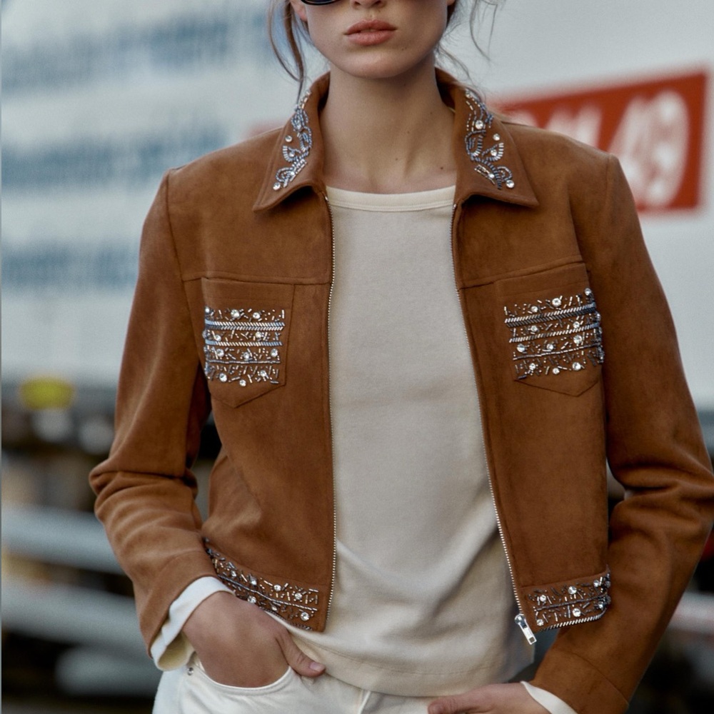 Defected Zara Faux Suede Jacket with Embellishments